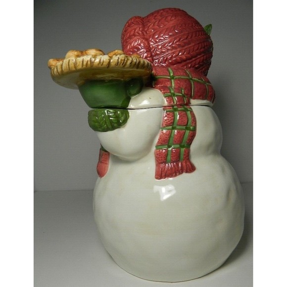 Vintage Bico Christmas Cookie Jar Snowwoman with Ginger Bread Men Cookies 10.5" - Picture 14 of 16